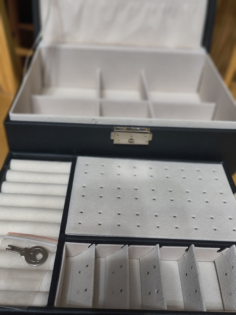 Black Jewelry Organizer Box with Cream Interior